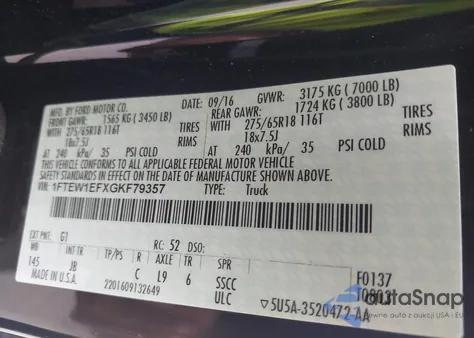 2016 Ford F-150 Xlt из США, поврежденный, VIN 1FTEW1EFXGKF79357